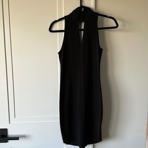 Black ribbed mock neck dress